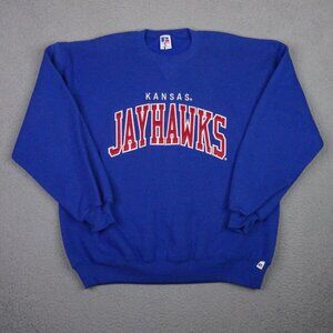 Kansas Jayhawks Sweatshirt Mens XL Blue Russell Crew Neck Pullover Vtg USA Made